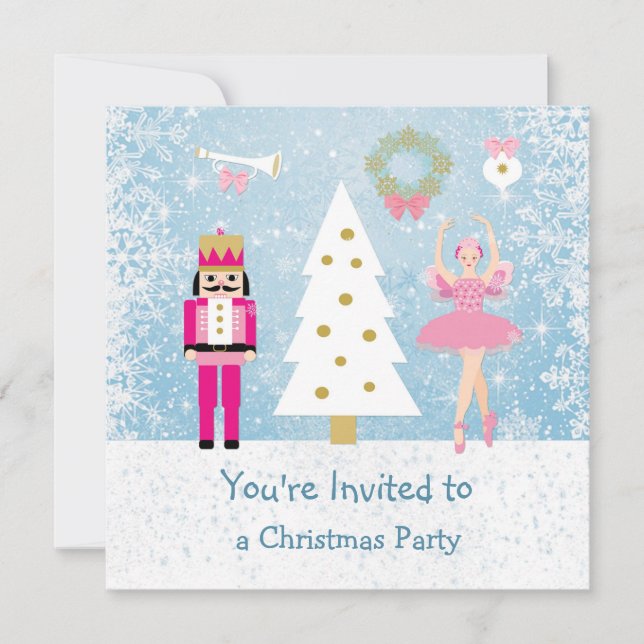 Kids Christmas Party - tree, ballerina, Nutcracker Invitation (Front)