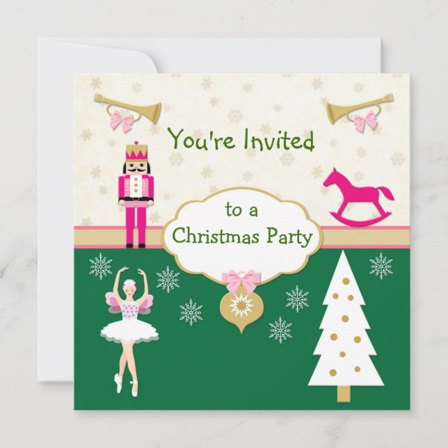 Kids Christmas Party - tree,ballerina, Nutcracker Invitation (Front)