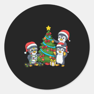 Kids Christmas Penguin Christmas Tree Lights Baubl Classic Round Sticker