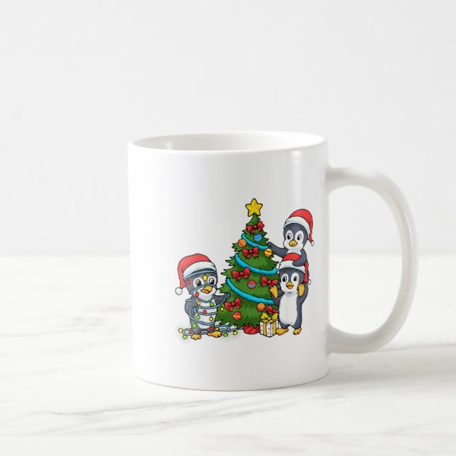 Kids Christmas Penguin Christmas Tree Lights Baubl Coffee Mug (Right)