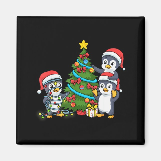 Kids Christmas Penguin Christmas Tree Lights Baubl Magnet (Front)