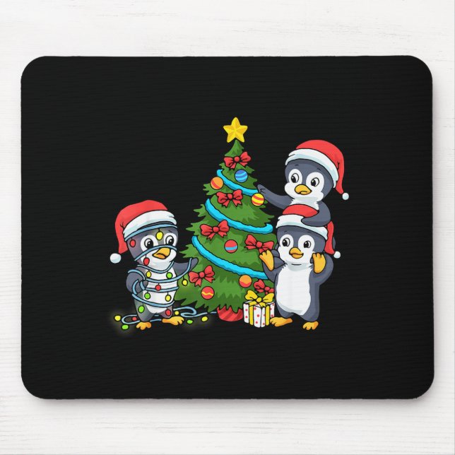 Kids Christmas Penguin Christmas Tree Lights Baubl Mouse Pad (Front)