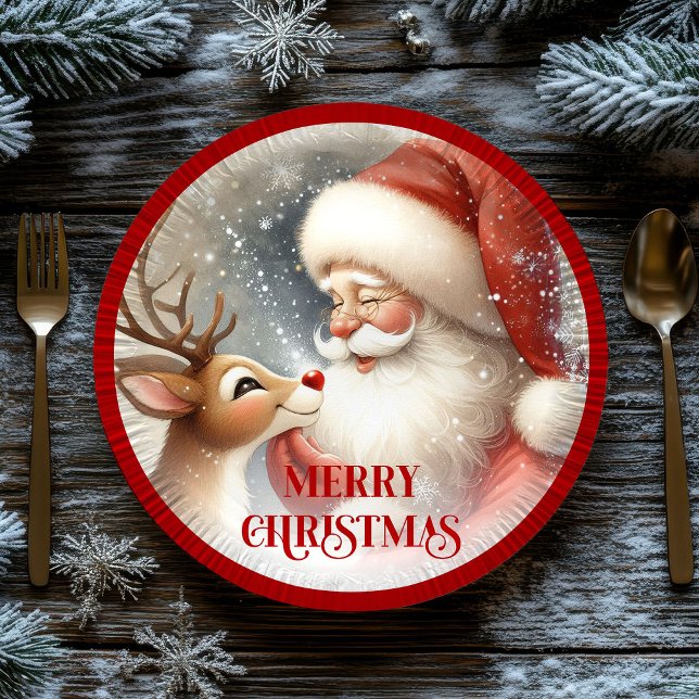 Kids Christmas Plates with Cute Santa and Rudolph (Kids Christmas Plates with Cute Santa and Rudolph)