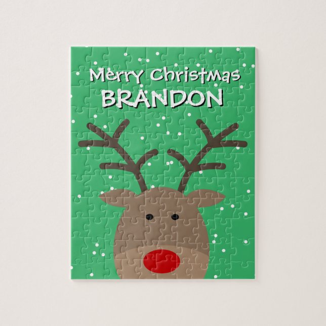 Kid's Christmas puzzle with cute Rudolf reindeer (Vertical)