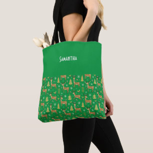 Kids Christmas Reindeer Playing Name Tote Bag