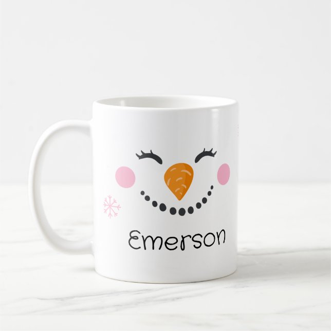 Kid's Christmas Smiling Snowman Personalised Mug (Left)