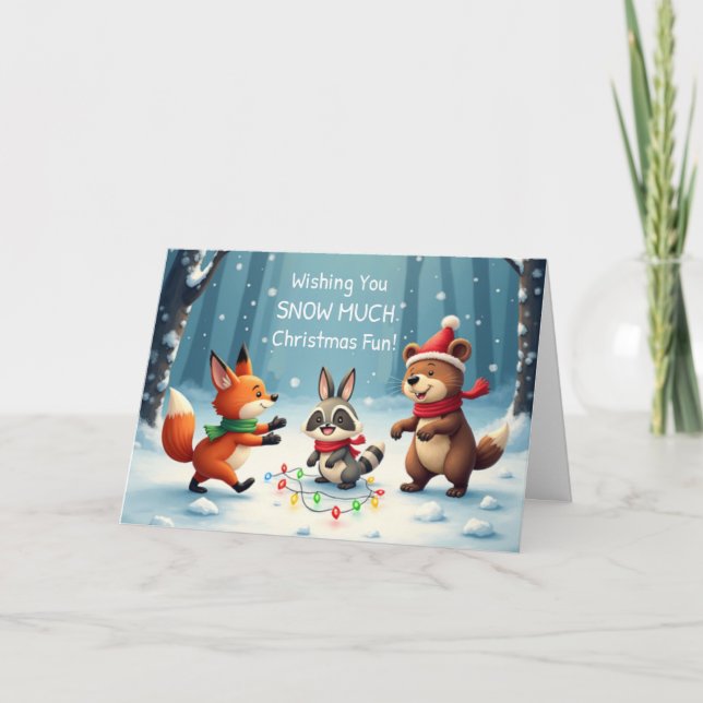 Kids Christmas Snow Much Fun with Woodland Animals Card (Front)