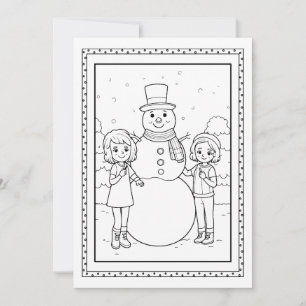 Kids Christmas Snowman Coloring Flat Note Card