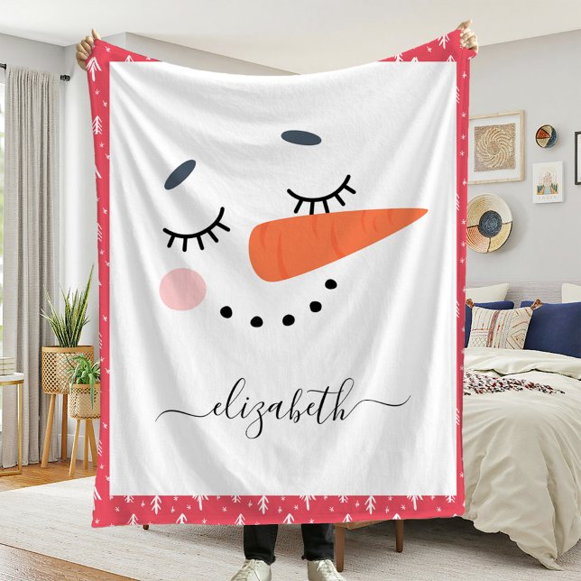 Kids Christmas Snowman Personalised Name Fleece Blanket (Creator Uploaded)