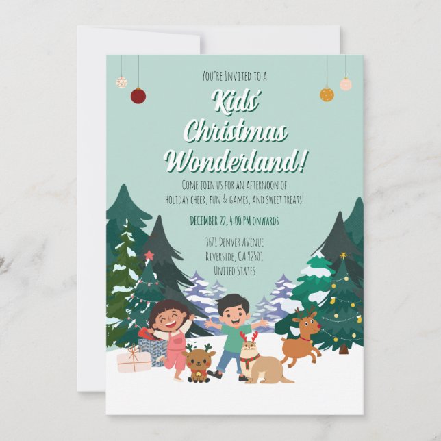 Kids Christmas Wonderland Party Holiday Forest  Invitation (Front)