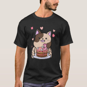 Kids Chubby Cat Holding A Birthday Cake 3rd Year B T-Shirt
