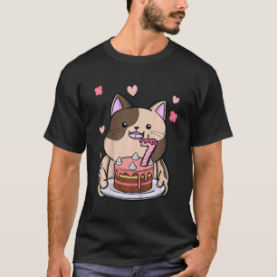 Kids Chubby Cat Holding A Birthday Cake 7th Year B T-Shirt