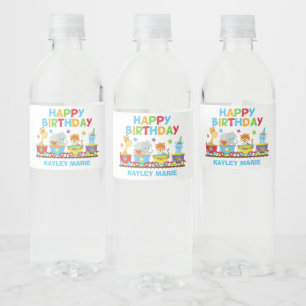 Kids Circus Animal Train Cute Birthday Party Water Bottle Label