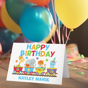 Kids Circus Animal Train Cute Custom Birthday Card