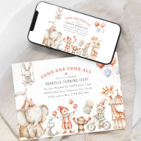 Kids Circus Themed Birthday Party Invitation