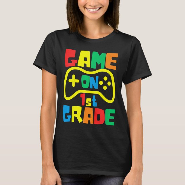 Kids Ck To School Video Game On Gamer First Grade  T-Shirt (Front)