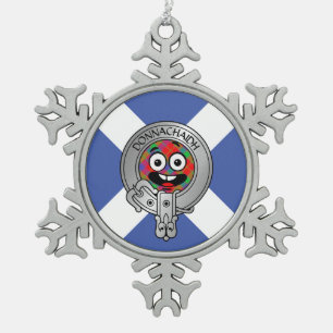 Kids Clan Donnachaidh Crest & Tartan on Saltire Sn Snowflake Pewter Christmas Ornament