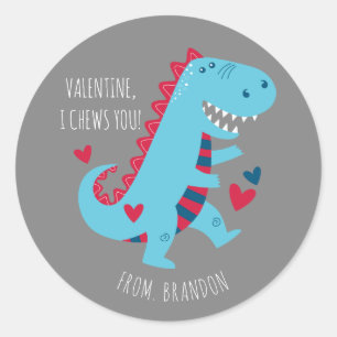 Kids Classroom Dinosaur Valentines Day Classic Round Sticker