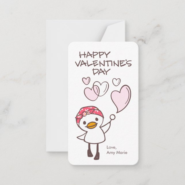 Kids Classroom Duck Bubble Hearts Valentine Card (Front)