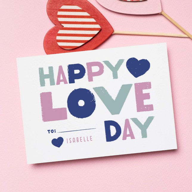 Kids Classroom Valentine's Day Blocky Letters Card (happy love day kid's classroom Valentine's Day card)