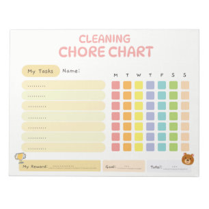 Kids Cleaning Chore Chart Weekly Reward Tracker Notepad
