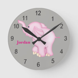 Kid's Clock Cute Pink Baby Elephant