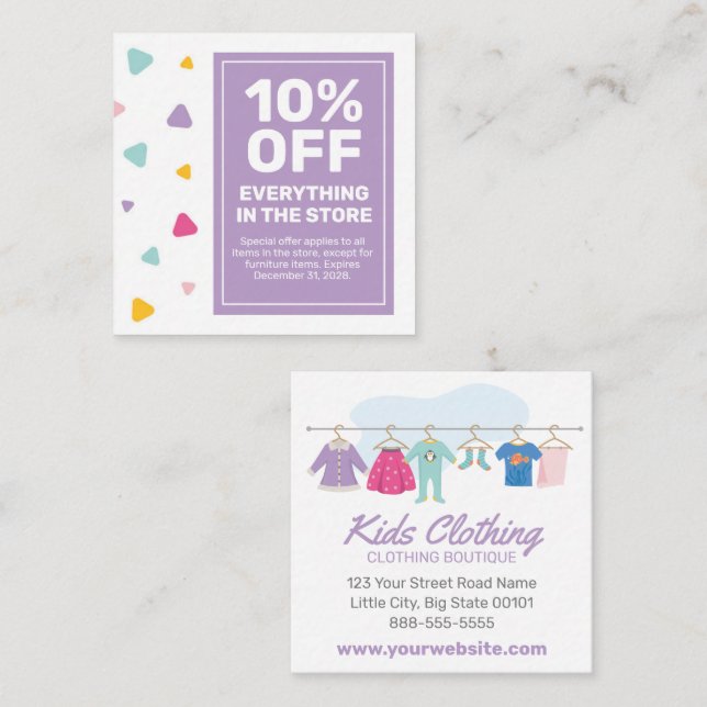 Kids Clothing Boutique Coupon Card Sale Offer (Front/Back)