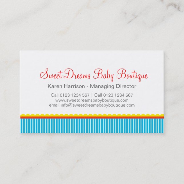 Kids clothing or baby boutique business cards (Front)