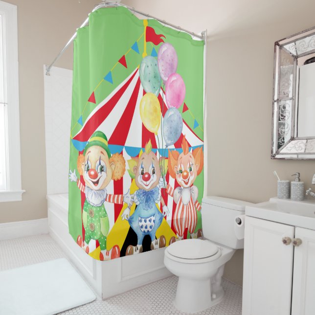Kids Clowns On Green Shower Curtain (In Situ)