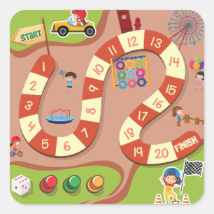 Kids Colorful Race Track Board Game Square Sticker