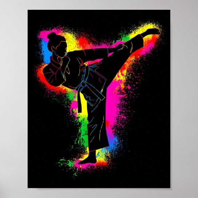 Kids Colorful Taekwondo Martial Arts Women Girl Ka Poster (Front)