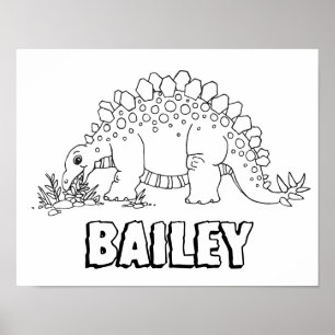 Kids colour it in dinosaur Stegosaurus custom name Poster