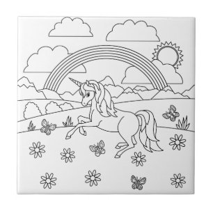 Kids Colour Me Unicorn Rainbow Ceramic Tile