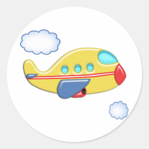 Kid's Colourful Aeroplane Classic Round Sticker
