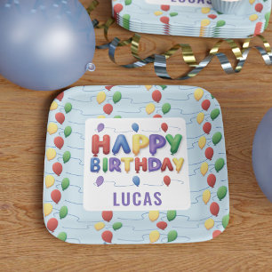 Kids Colourful Balloons Happy Birthday Party Paper Plate