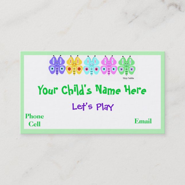 Kid's Colourful Butterfly Calling Cards (Front)