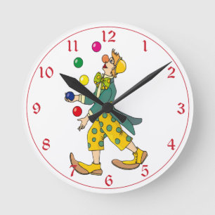 Kids Colourful Circus Clown Juggler Polka Dots Round Clock