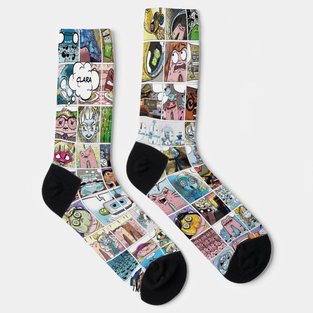 Kids Colourful Cool Character Faces Pattern Name Socks (Right)