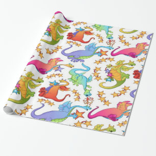 Kids Colourful Dragons Gift Wrapping paper