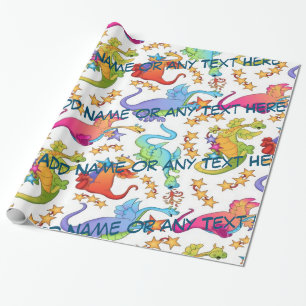 Kids Colourful Dragons Personalised Gift Paper