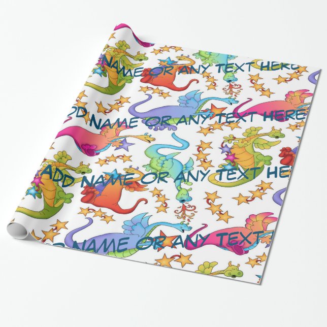 Kids Colourful Dragons Personalised Gift Paper (Unrolled)