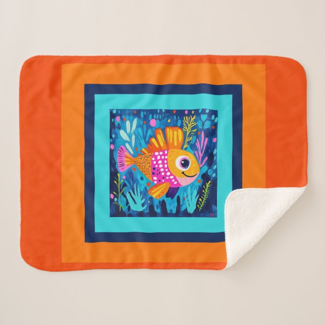 Kids Colourful Fish Sherpa Blanket (Front (Horizontal))
