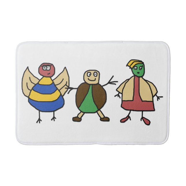 Kids Colourful Fun Family Cartoon Characters Bath Mat (Front)