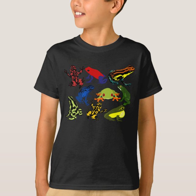 Kids Colourful, Fun Poison Dart frogs, Tree frogs! T-Shirt (Front)