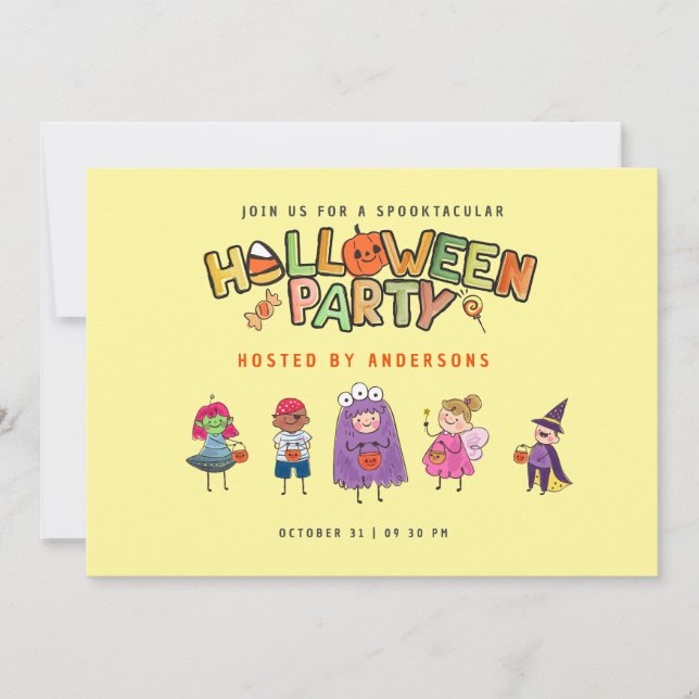 Kids Colourful Halloween Yellow Costume Party Invitation (Front)