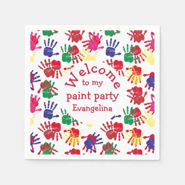 Kids Colourful Hand Prints Party Paper Napkin (Front)