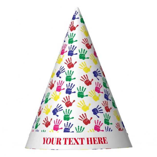 Kids Colourful Handprint Birthday Party Hat (Front)