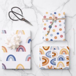 Kids Colourful Happy Rainbows and Polka Dots Wrapping Paper Sheet