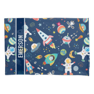 Kids Colourful Personalised Outer Space Astronauts Pillowcase
