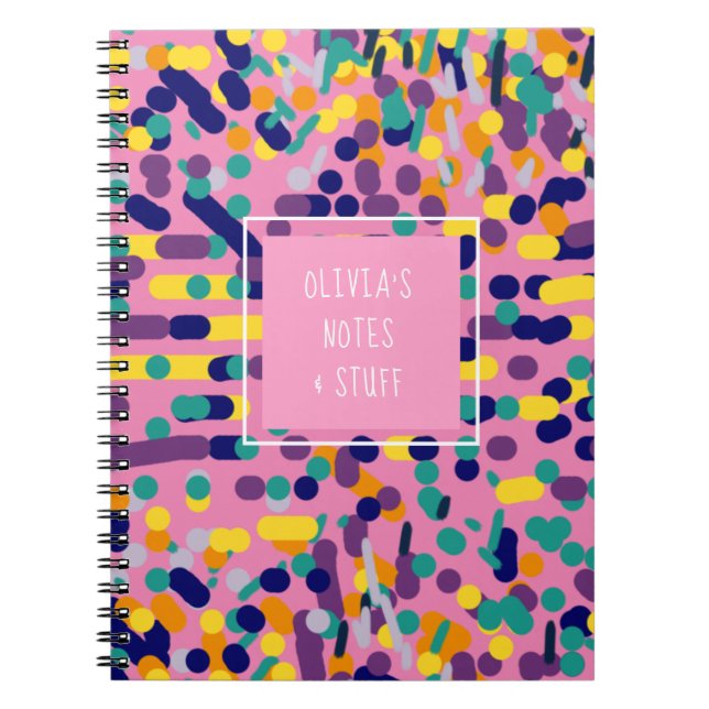 Kids Colourful Pink Artsy  Cute Back to School Notebook (Front)